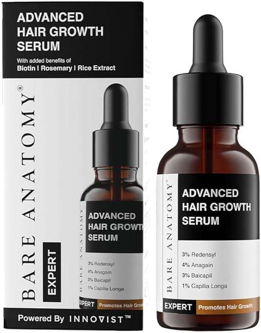 Bare Anatomy Advanced Hair Growth Serum| 3% Redensyl - 2x Better Results than Minoxidil | + 4% Anagain + 3% Baicapil | Rosemary, Biotin | Hair growth & Hair fall control serum for Women & Men | 30mL - Image 1