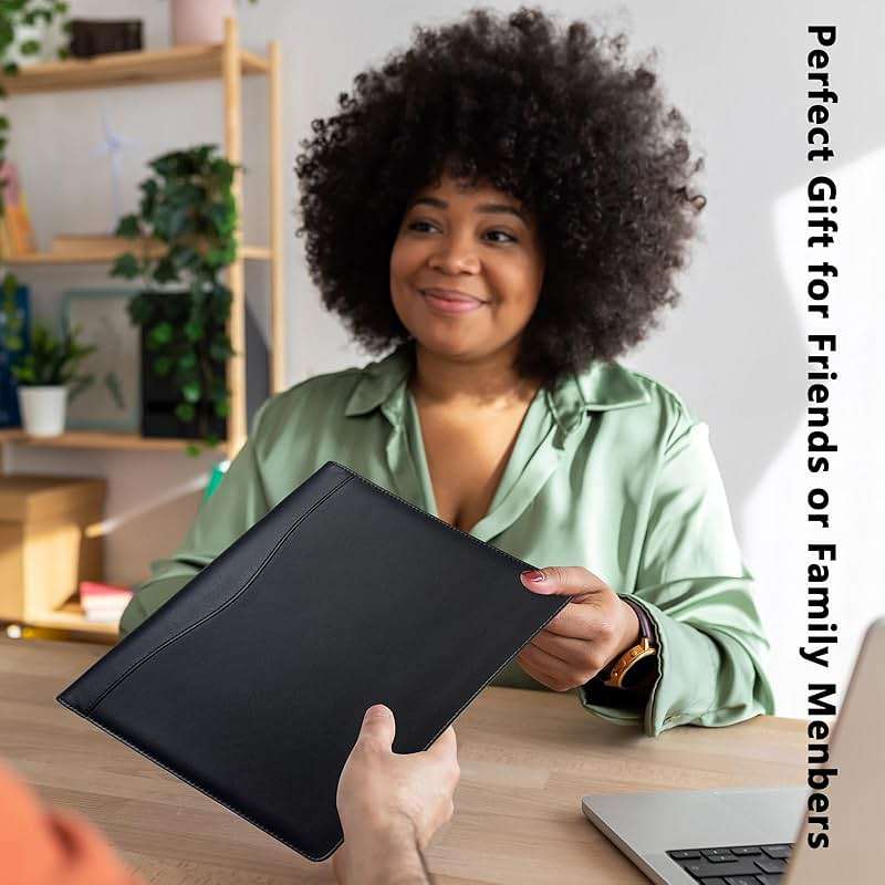 Portfolio Folder Padfolio with A4 Clipboard, PU Leather Portfolio Clipboard Business Binder Writing Clip Board Organizer for Legal Documents Business Card Men Women Black - Image 2