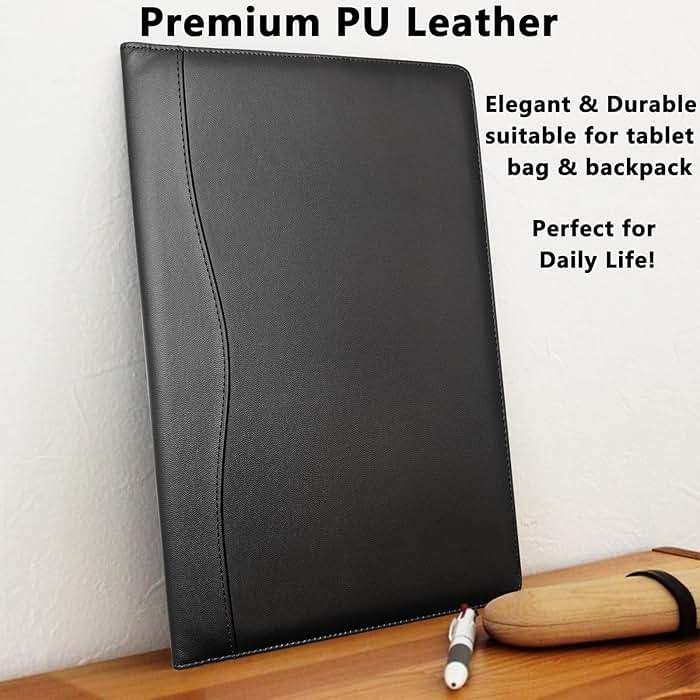 Portfolio Folder Padfolio with A4 Clipboard, PU Leather Portfolio Clipboard Business Binder Writing Clip Board Organizer for Legal Documents Business Card Men Women Black - Image 6