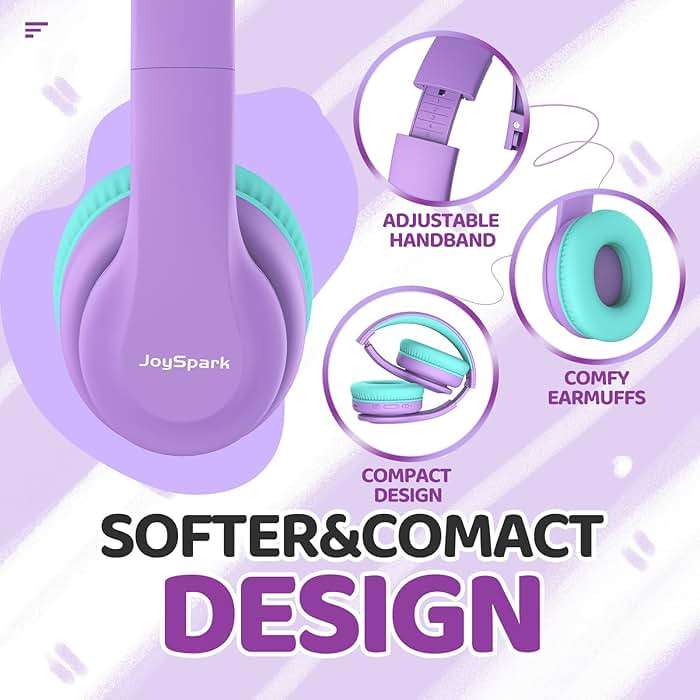 JoySpark Kids Bluetooth Headphones, Lightweight Wireless Headphones for Kids, 85/94dB Volume Limited, 60 Hours Playtime, Bluetooth 5.3, Over-Ear Toddler Headsets with Built-in Mic-Purple - Image 3