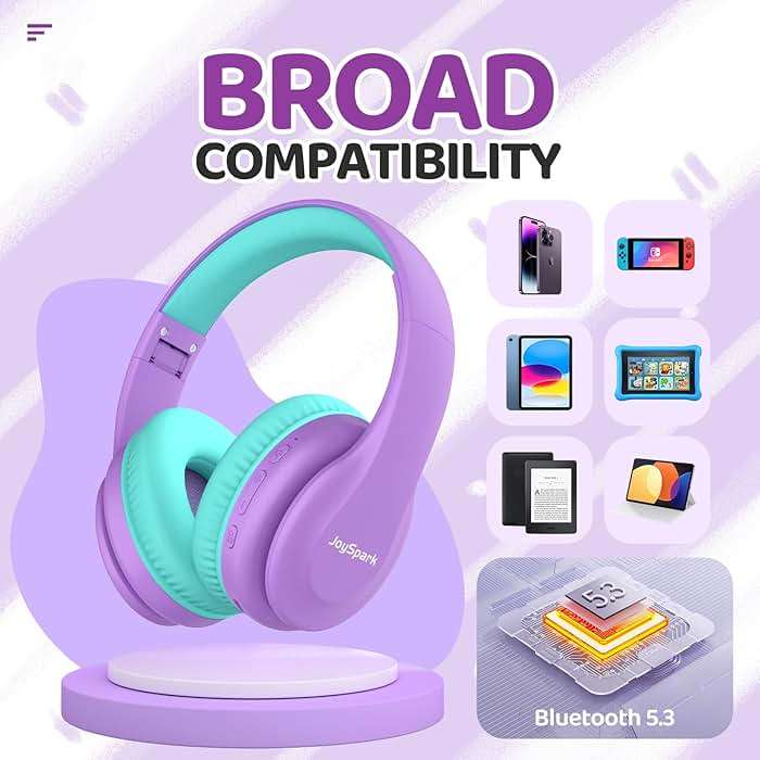 JoySpark Kids Bluetooth Headphones, Lightweight Wireless Headphones for Kids, 85/94dB Volume Limited, 60 Hours Playtime, Bluetooth 5.3, Over-Ear Toddler Headsets with Built-in Mic-Purple - Image 5