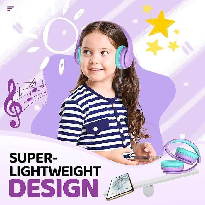 JoySpark Kids Bluetooth Headphones, Lightweight Wireless Headphones for Kids, 85/94dB Volume Limited, 60 Hours Playtime, Bluetooth 5.3, Over-Ear Toddler Headsets with Built-in Mic-Purple - Image 6