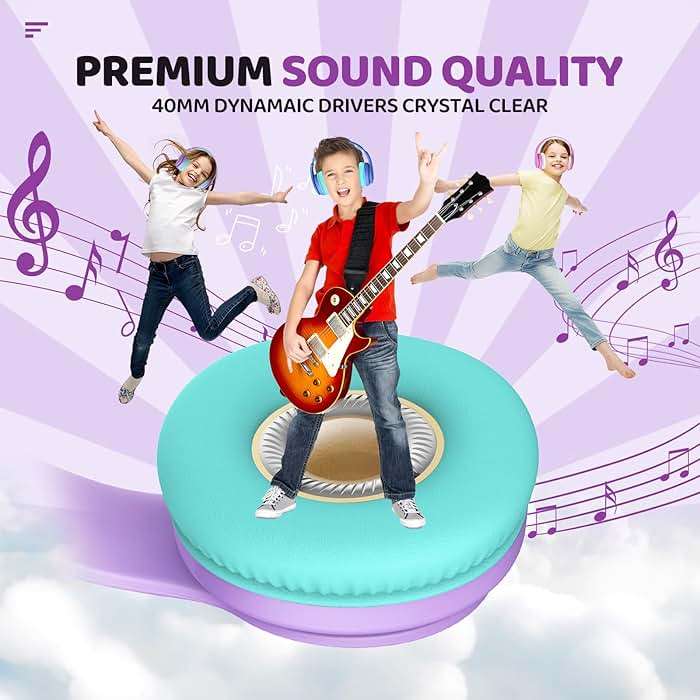 JoySpark Kids Bluetooth Headphones, Lightweight Wireless Headphones for Kids, 85/94dB Volume Limited, 60 Hours Playtime, Bluetooth 5.3, Over-Ear Toddler Headsets with Built-in Mic-Purple - Image 7