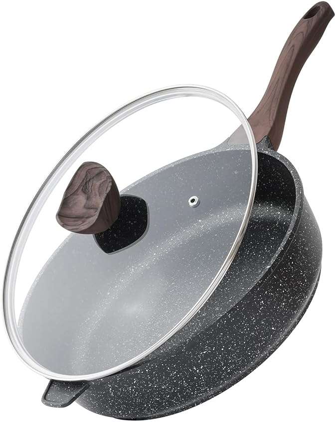Kordisen Nonstick Deep Frying Pan with Lid, 12 Inch Large Skillet, 5 Qt Non Stick Saute Pan for Cooking, Healthy Induction Cookware, PFOA Free | Large Skillet, 5 Qt, Saute Pan, Healthy Coating, Induction, PFOA Free - Image 1