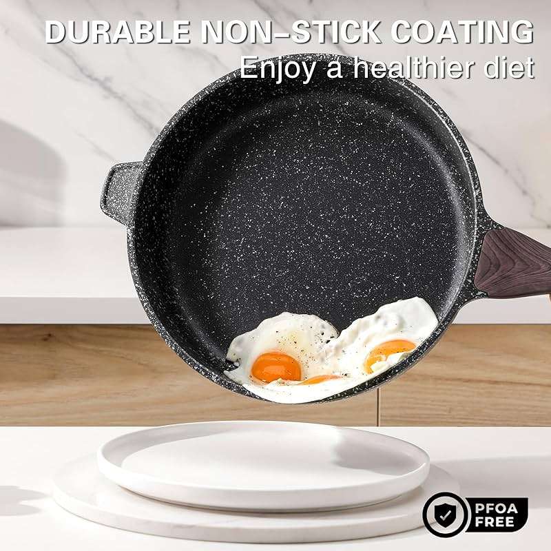Kordisen Nonstick Deep Frying Pan with Lid, 12 Inch Large Skillet, 5 Qt Non Stick Saute Pan for Cooking, Healthy Induction Cookware, PFOA Free | Large Skillet, 5 Qt, Saute Pan, Healthy Coating, Induction, PFOA Free - Image 3