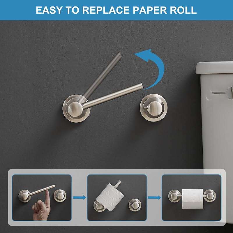 RUMOSE Toilet Paper Holder and Hand Towel Ring Brushed Nickel Wall Mount Bathroom Hardware Accessories 2 PCS Set Flexible Pivoting Toilet Tissue Roll Holder and Towel Hanger, Stainless Steel - Image 5
