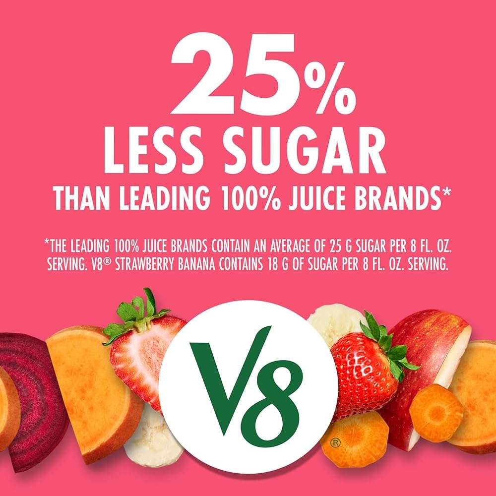 V8 Strawberry Banana 100% Fruit and Vegetable Juice, 8 fl oz Can (6 Pack) - Image 4