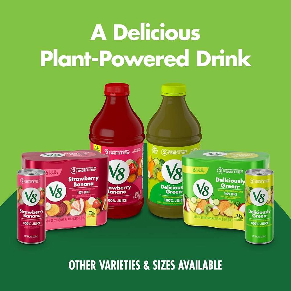V8 Strawberry Banana 100% Fruit and Vegetable Juice, 8 fl oz Can (6 Pack) - Image 6