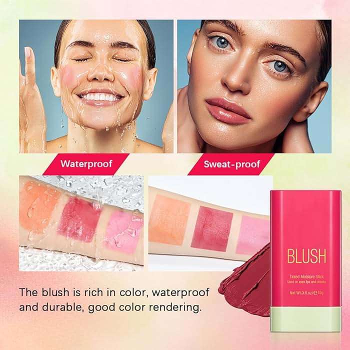 Tiejdhr Multi-Use Makeup Blush Stick, 3-in-1 Cream Blush Stick Beauty Tinted Solid Blush Stick for Cheek/Eyes/Lips, Waterproof Moisturizer Stick, Suitable for All Skin (01# Shy Pink) - Image 4