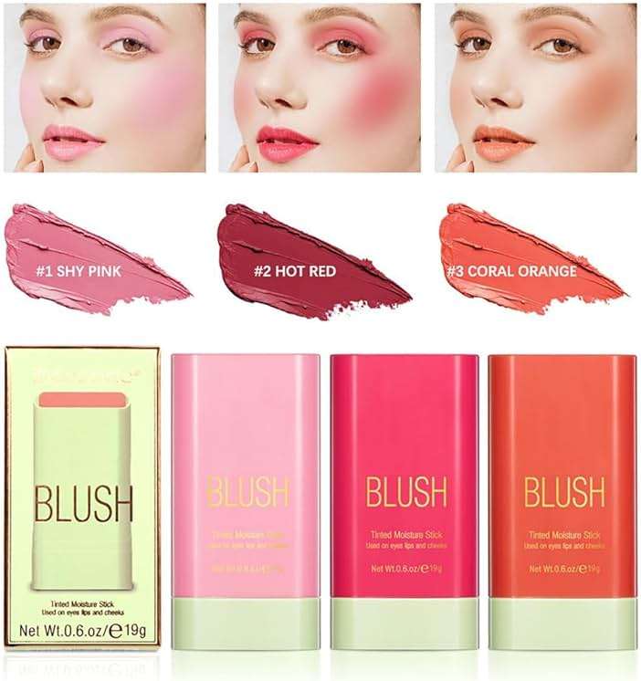 Tiejdhr Multi-Use Makeup Blush Stick, 3-in-1 Cream Blush Stick Beauty Tinted Solid Blush Stick for Cheek/Eyes/Lips, Waterproof Moisturizer Stick, Suitable for All Skin (01# Shy Pink) - Image 6