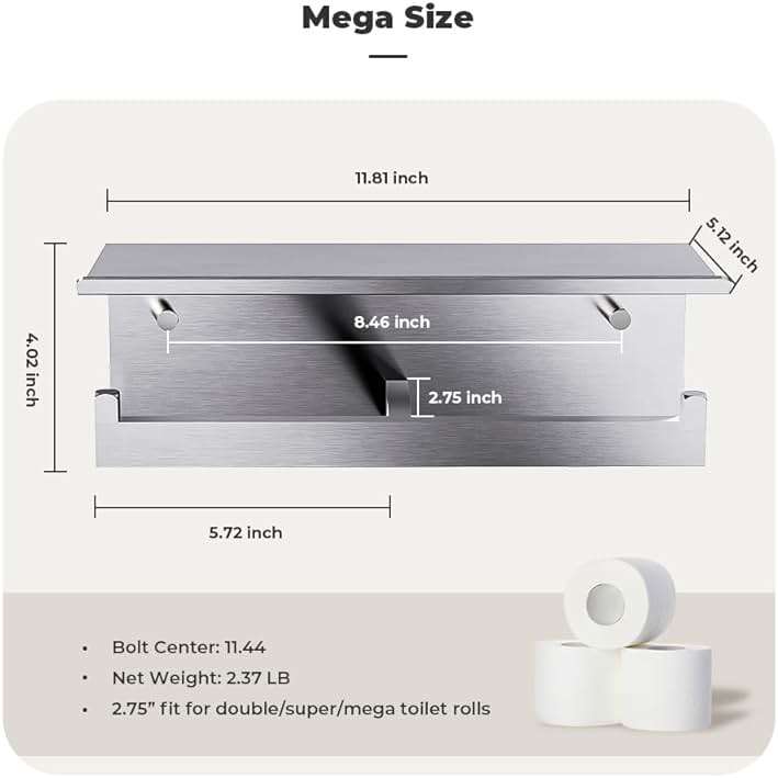 Double Toilet Paper Holder with Shelf, FreshGlow Large Tissue Holder Brushed Nickel, Wall Mount Commercial Toilet Paper Dispenser Phone Shelf Stainless Steel, Tissue Roll for Bathroom - Image 2