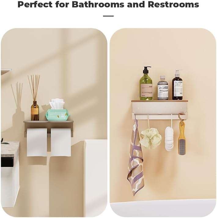 Double Toilet Paper Holder with Shelf, FreshGlow Large Tissue Holder Brushed Nickel, Wall Mount Commercial Toilet Paper Dispenser Phone Shelf Stainless Steel, Tissue Roll for Bathroom - Image 6