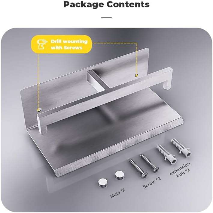 Double Toilet Paper Holder with Shelf, FreshGlow Large Tissue Holder Brushed Nickel, Wall Mount Commercial Toilet Paper Dispenser Phone Shelf Stainless Steel, Tissue Roll for Bathroom - Image 7