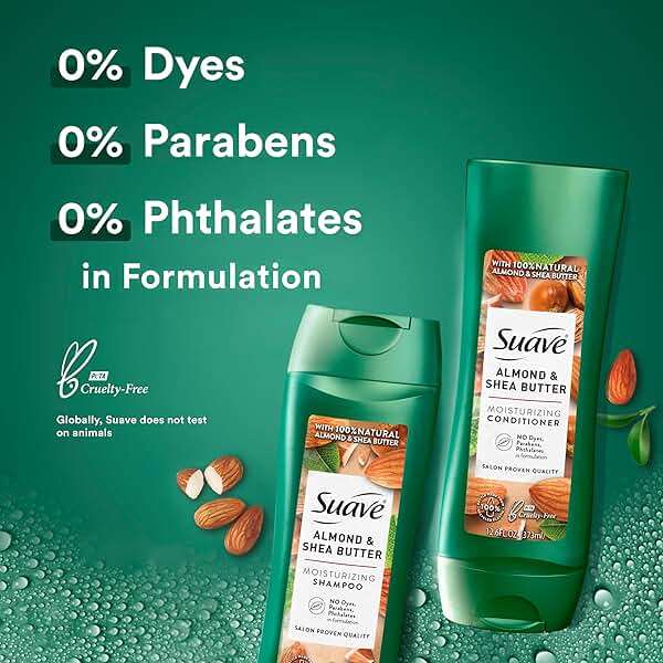 Suave Almond & Shea Butter Shampoo and Conditioner for Dry Hair – Moisturizing Hair Products for Women & Men, Frizz Control, 12.6 Oz Ea - Image 3