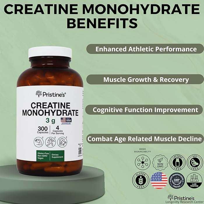 PRISTINE'S Creatine Monohydrate Capsules for Women & Men - NSF Certified 75 Day Supply 3G Creatine Pills for Women - Cognitive & Athletic Performance Support - Enhanced Recovery Glass Bottle - Image 3