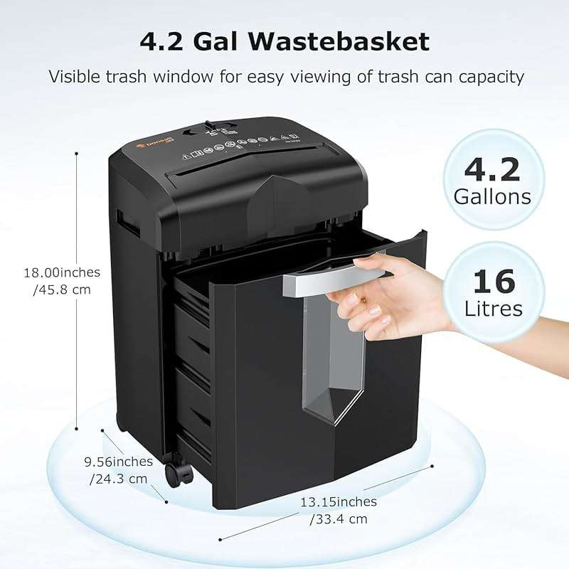 Bonsaii 12-Sheet Micro Cut Shredder, P-4 Security Level, Shreds Paper, CD, Credit Card, Mail, Staple & Clip - 60 Min Continuous Use, Jam-Proof System, 4.2 Gal Pullout Bin - Image 5