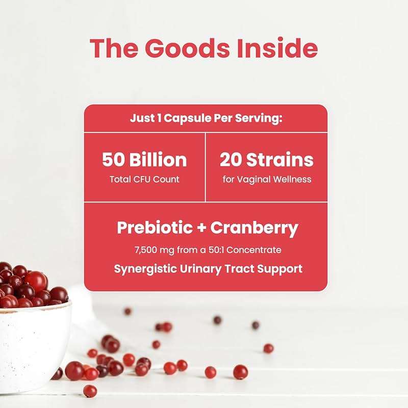 Vaginal Probiotics for Women pH Balance | 50 Billion CFU Womens Probiotic + Cranberry Pills for Vaginal Health, Healthy Odor, Yeast, Urinary Tract | Vegan Women's Probiotics and Prebiotics Supplement - Image 4