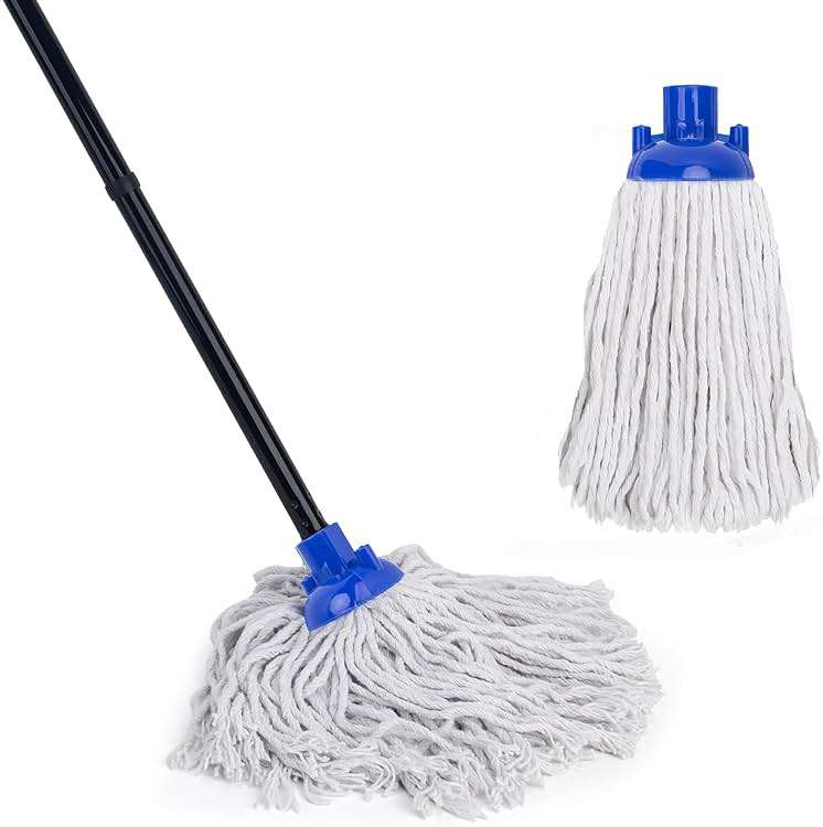KeFanta Mop for Floor Cleaning,2 Pcs Cotton String Wet Mops Replacement Head Refill Compatible with Microfiber Cloth Mop & 0.8" Diameter Mops Handle(1 Handle & 2 Heads) - Image 1