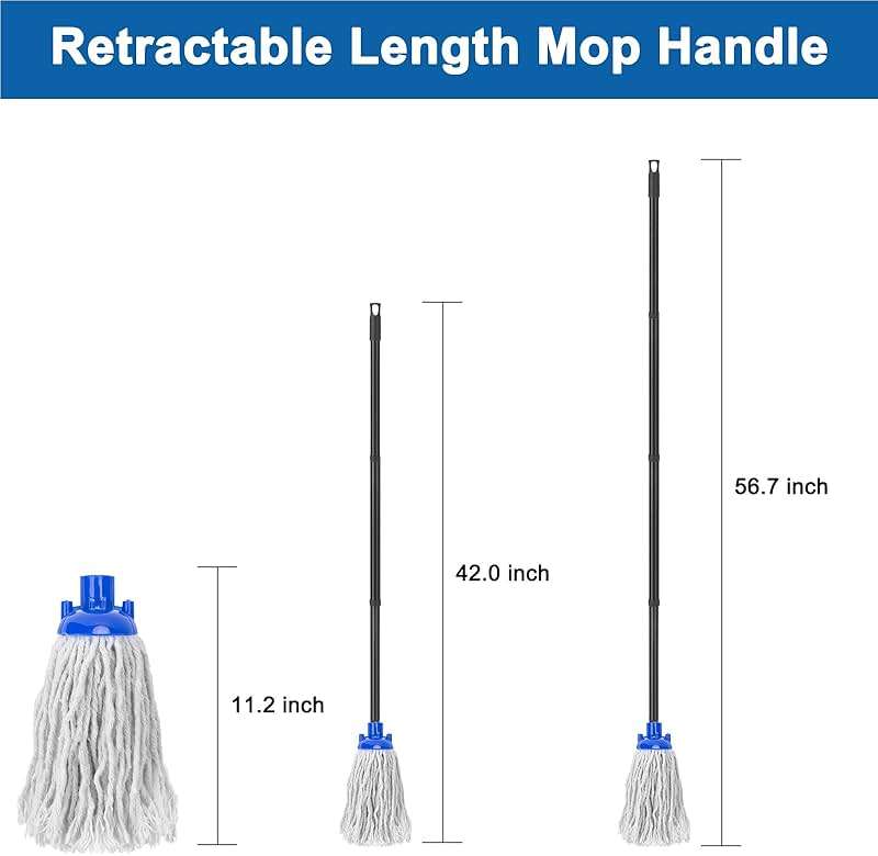 KeFanta Mop for Floor Cleaning,2 Pcs Cotton String Wet Mops Replacement Head Refill Compatible with Microfiber Cloth Mop & 0.8" Diameter Mops Handle(1 Handle & 2 Heads) - Image 2