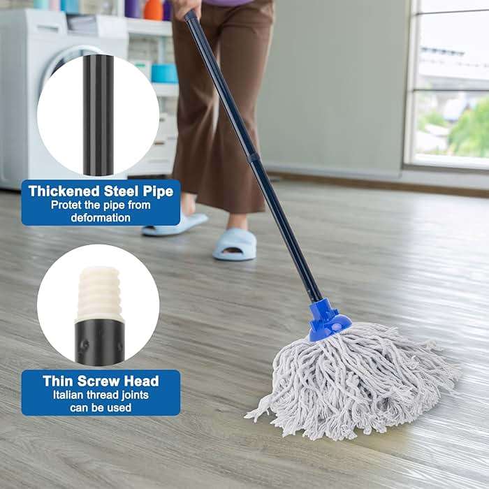 KeFanta Mop for Floor Cleaning,2 Pcs Cotton String Wet Mops Replacement Head Refill Compatible with Microfiber Cloth Mop & 0.8" Diameter Mops Handle(1 Handle & 2 Heads) - Image 3
