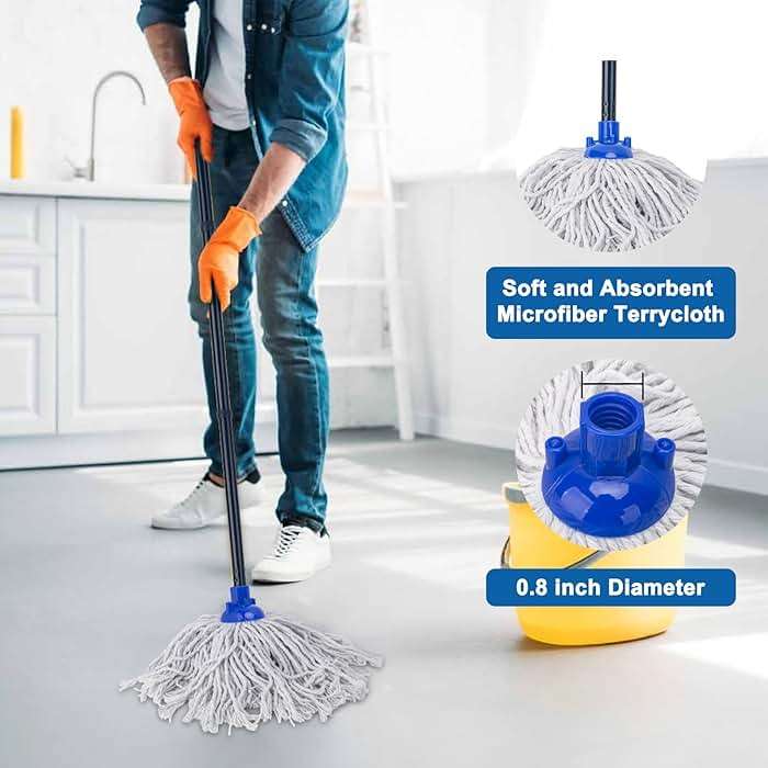 KeFanta Mop for Floor Cleaning,2 Pcs Cotton String Wet Mops Replacement Head Refill Compatible with Microfiber Cloth Mop & 0.8" Diameter Mops Handle(1 Handle & 2 Heads) - Image 4