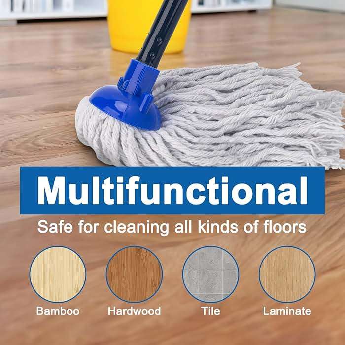 KeFanta Mop for Floor Cleaning,2 Pcs Cotton String Wet Mops Replacement Head Refill Compatible with Microfiber Cloth Mop & 0.8" Diameter Mops Handle(1 Handle & 2 Heads) - Image 6
