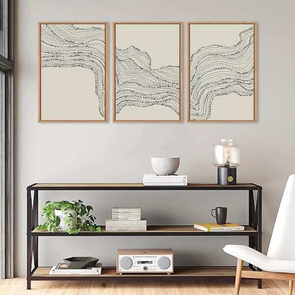 HLNIUC Neutral Abstract Framed Canvas Wall Art Set, Black Beige Wave Line Wall Decor, Large Minimalist Painting, Modern Geometric Art Print for Living Room, Bedroom, Dinning Room, Office - 16"x24"x3 - Image 5