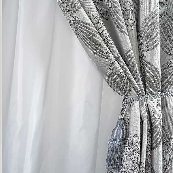 Petrichor Elegant Curtains with Gold Silver Threads 2 Panels Set - Luxury Window Treatment Attached Valance, Sheer Backing, and 2 Tie Backs for Bedroom and Living Room, 54x84 inches, Silver - Image 4