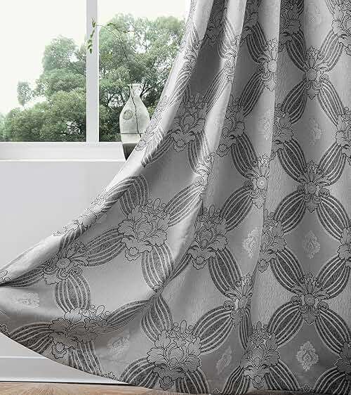 Petrichor Elegant Curtains with Gold Silver Threads 2 Panels Set - Luxury Window Treatment Attached Valance, Sheer Backing, and 2 Tie Backs for Bedroom and Living Room, 54x84 inches, Silver - Image 5