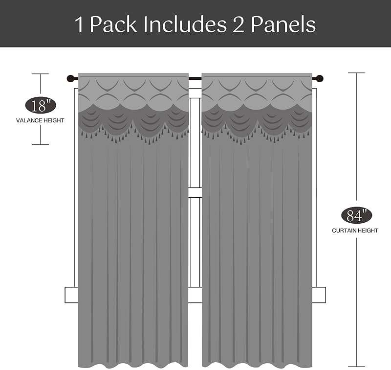Petrichor Elegant Curtains with Gold Silver Threads 2 Panels Set - Luxury Window Treatment Attached Valance, Sheer Backing, and 2 Tie Backs for Bedroom and Living Room, 54x84 inches, Silver - Image 7