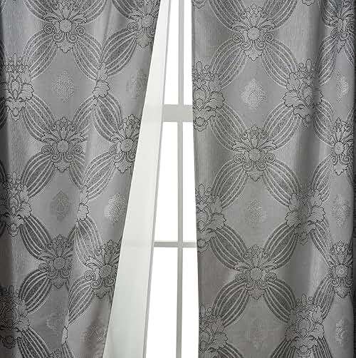 Petrichor Elegant Curtains with Gold Silver Threads 2 Panels Set - Luxury Window Treatment Attached Valance, Sheer Backing, and 2 Tie Backs for Bedroom and Living Room, 54x84 inches, Silver - Image 9