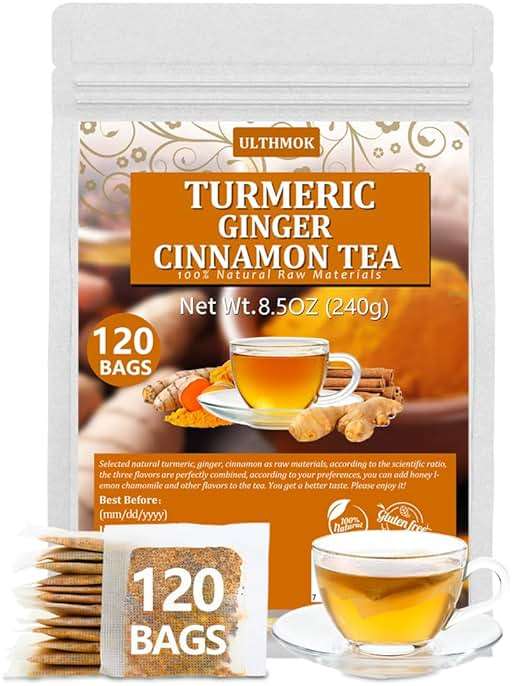 120 Premium Turmeric, Ginger, Cinnamon Blend Tea Bags, 100% Natural & No Additives & Caffeine Free. - Image 1