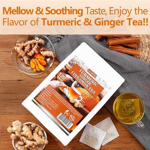 120 Premium Turmeric, Ginger, Cinnamon Blend Tea Bags, 100% Natural & No Additives & Caffeine Free. - Image 2