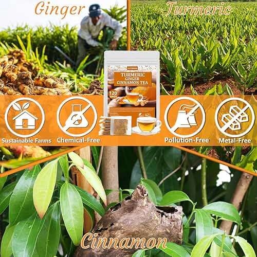 120 Premium Turmeric, Ginger, Cinnamon Blend Tea Bags, 100% Natural & No Additives & Caffeine Free. - Image 4