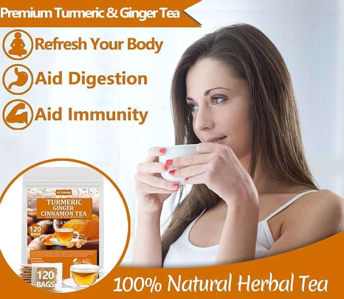 120 Premium Turmeric, Ginger, Cinnamon Blend Tea Bags, 100% Natural & No Additives & Caffeine Free. - Image 6