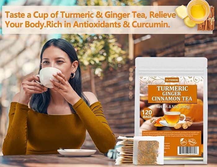 120 Premium Turmeric, Ginger, Cinnamon Blend Tea Bags, 100% Natural & No Additives & Caffeine Free. - Image 8