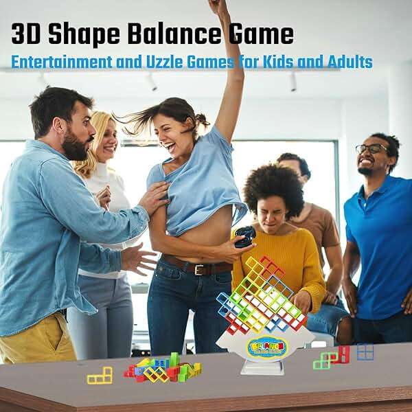 64 Pcs Stacking Tower Game with 22 Cards, Giant Tumble Balance Game for Kids, Family Games for Kids and Adults, Easter Gifts for Teen Boys & Girls, Party Board Game for Kids 6-12 & Adults - Image 4