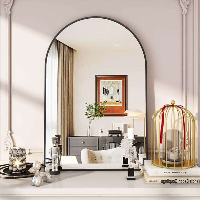 VooBang Arched Wall Mirror, 24 x 36 inch Arch Bathroom Mirror, Wall Mounted Vanity Mirror with Arch Metal Frame, Modern Bathroom Vanity Mirror for Bedroom, Living Room, Hanging or Leaning, Black - Image 2