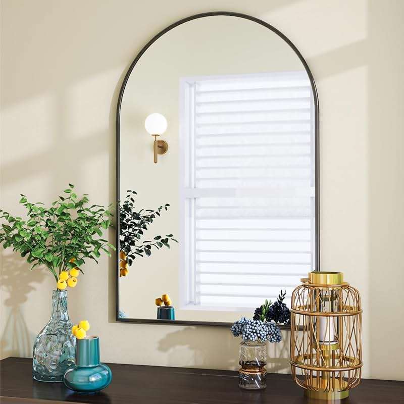 VooBang Arched Wall Mirror, 24 x 36 inch Arch Bathroom Mirror, Wall Mounted Vanity Mirror with Arch Metal Frame, Modern Bathroom Vanity Mirror for Bedroom, Living Room, Hanging or Leaning, Black - Image 5