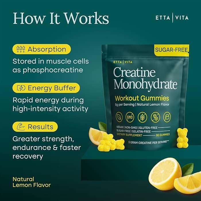 Sugar-Free Creatine Monohydrate Gummies 5gram per Serving, Potent Creatine Gummies for Women & Men, Supplement for Muscle Support, Cellular Energy & Cognitive Function [Lemon Drops Candy Flavor - Image 8