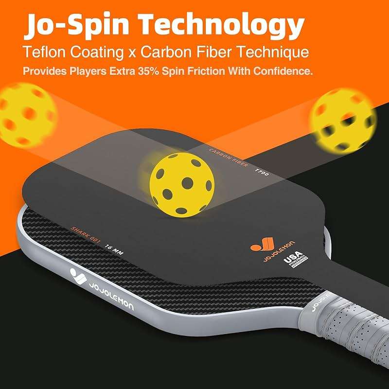 JOJOLEMON Pickleball Paddles, Carbon Fiber Pickleball Paddle with a 16mm Shark Power Polymer Core, The Pickleball Rackets Designed for Ultimate Spin & Consistency - Image 4