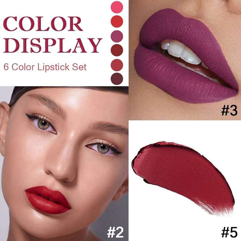 evpct 6Pcs Pink Dark Ruby Wine Red Plum Purple Matte Lipstick Sets for Women Velvet Lipstick Long Lasting Waterproof 24 Hours Lip Stick Stain Makeup Gift Set labiales mate 24 horas originales B - Image 3