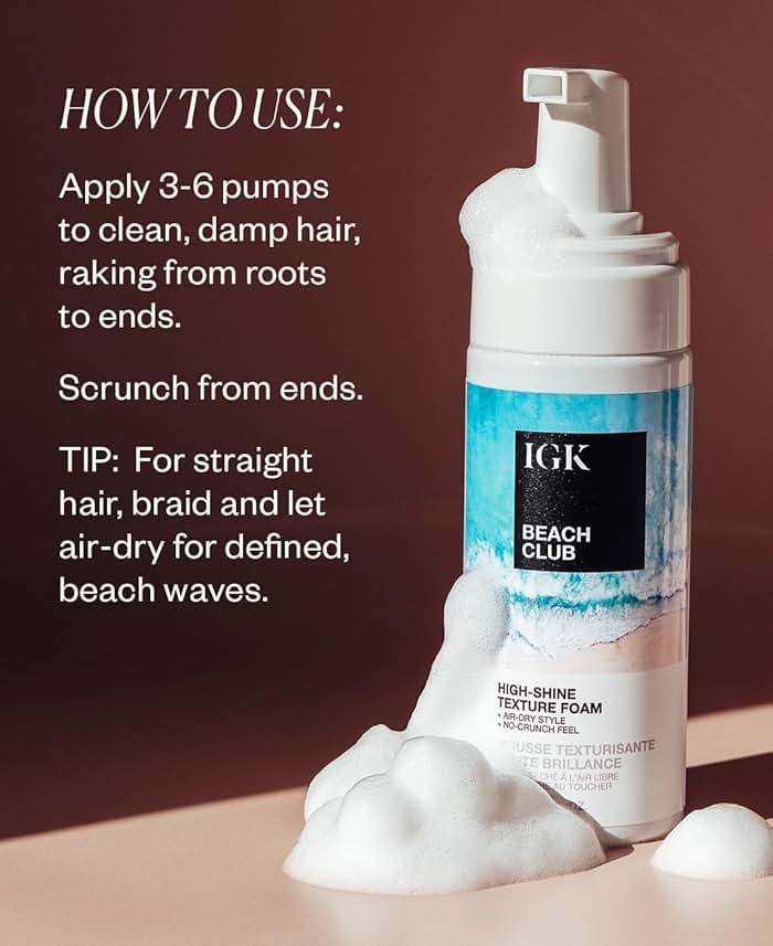 IGK BEACH CLUB High-Shine Texture Foam | Air-Dry Beach Waves with Buildable Hold and Soft Texture | Lightweight Shine and Definition - Image 2