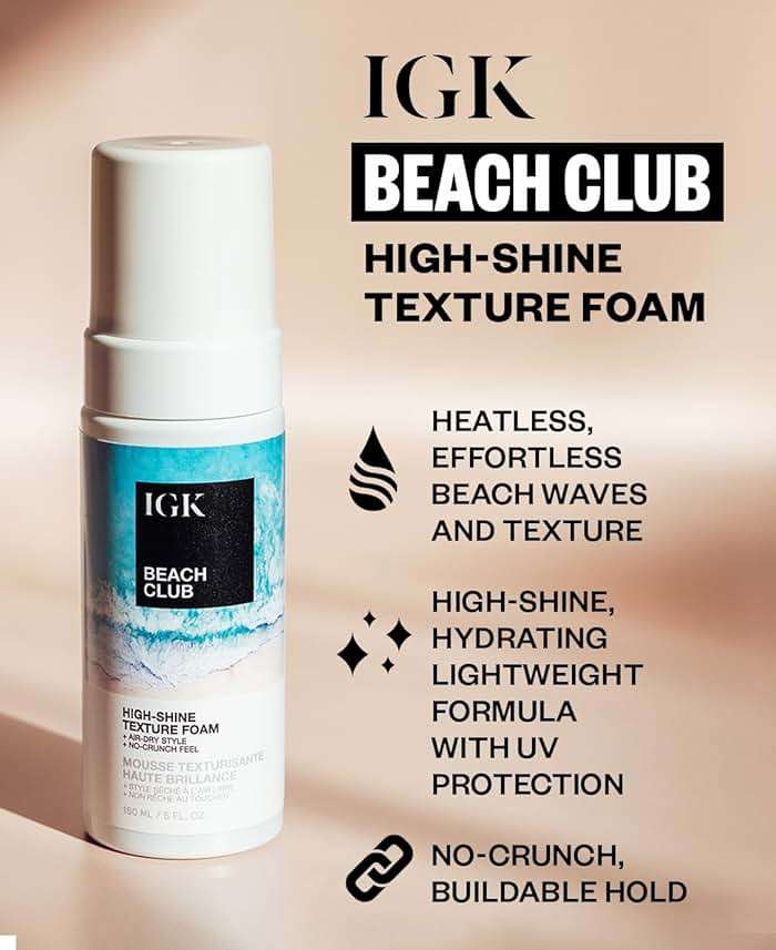 IGK BEACH CLUB High-Shine Texture Foam | Air-Dry Beach Waves with Buildable Hold and Soft Texture | Lightweight Shine and Definition - Image 5