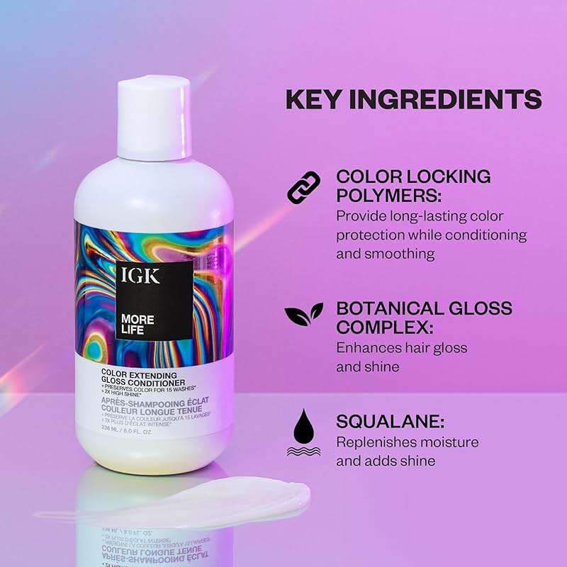 IGK MORE LIFE Color Extending Conditioner | Extends Color While Boosting Gloss and Softness | Helps Protect Color-Treated Hair from Fade - Image 3