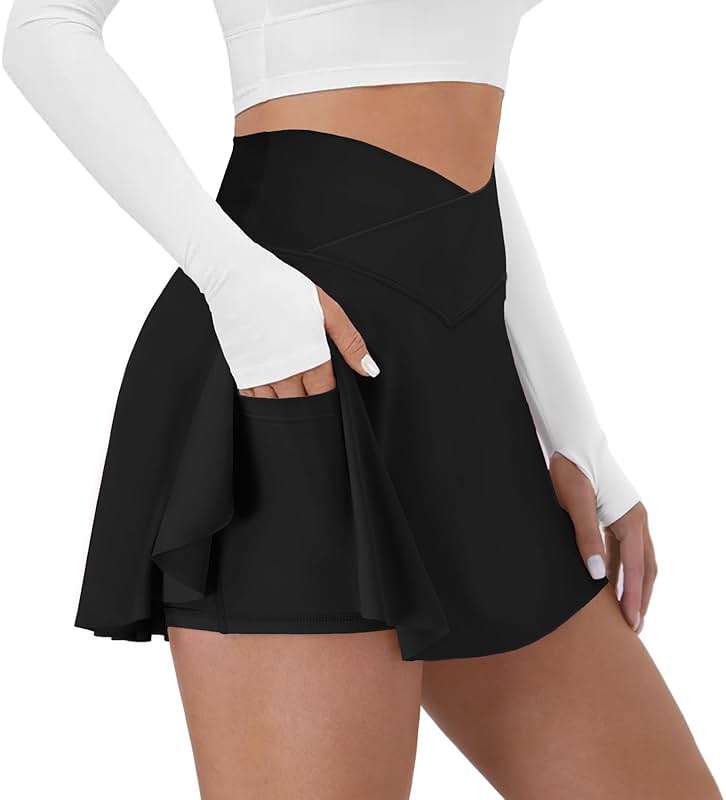 DLOODA Tennis Skirt for Women,High Waisted Skorts Crossover Athletic Skirts with Pockets Shorts for Golf Workout Pickleball - Image 1