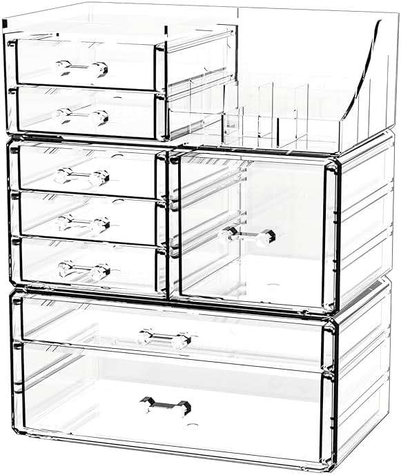 Acrylic Clear Makeup Organizer Countertop,Stackable Skincare Organizer for Vanity With 8 Drawers,Large Plastic Desk Accessories Organization,Bathroom Cosmetic Organizer Countertop for Beauty,Skin Care - Image 1