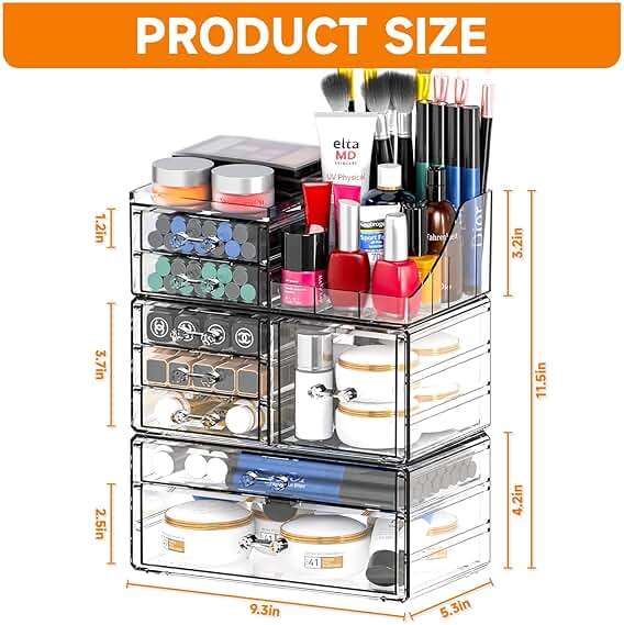 Acrylic Clear Makeup Organizer Countertop,Stackable Skincare Organizer for Vanity With 8 Drawers,Large Plastic Desk Accessories Organization,Bathroom Cosmetic Organizer Countertop for Beauty,Skin Care - Image 3
