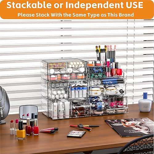 Acrylic Clear Makeup Organizer Countertop,Stackable Skincare Organizer for Vanity With 8 Drawers,Large Plastic Desk Accessories Organization,Bathroom Cosmetic Organizer Countertop for Beauty,Skin Care - Image 6
