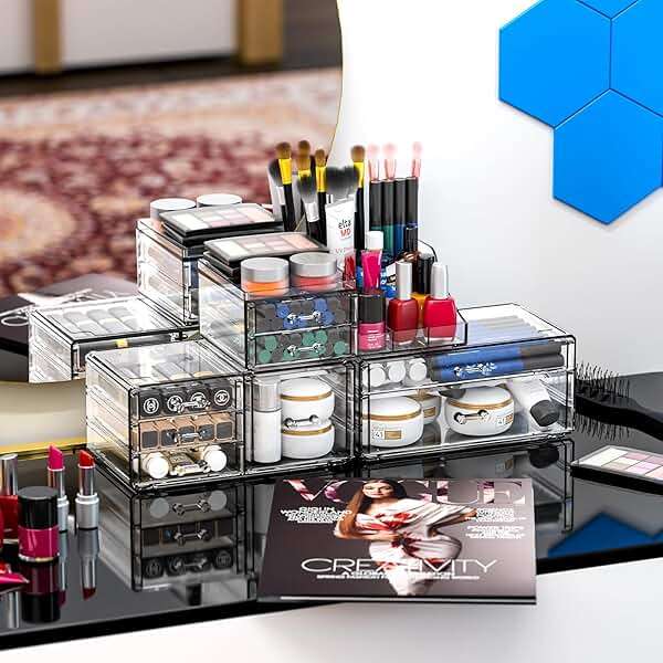 Acrylic Clear Makeup Organizer Countertop,Stackable Skincare Organizer for Vanity With 8 Drawers,Large Plastic Desk Accessories Organization,Bathroom Cosmetic Organizer Countertop for Beauty,Skin Care - Image 8